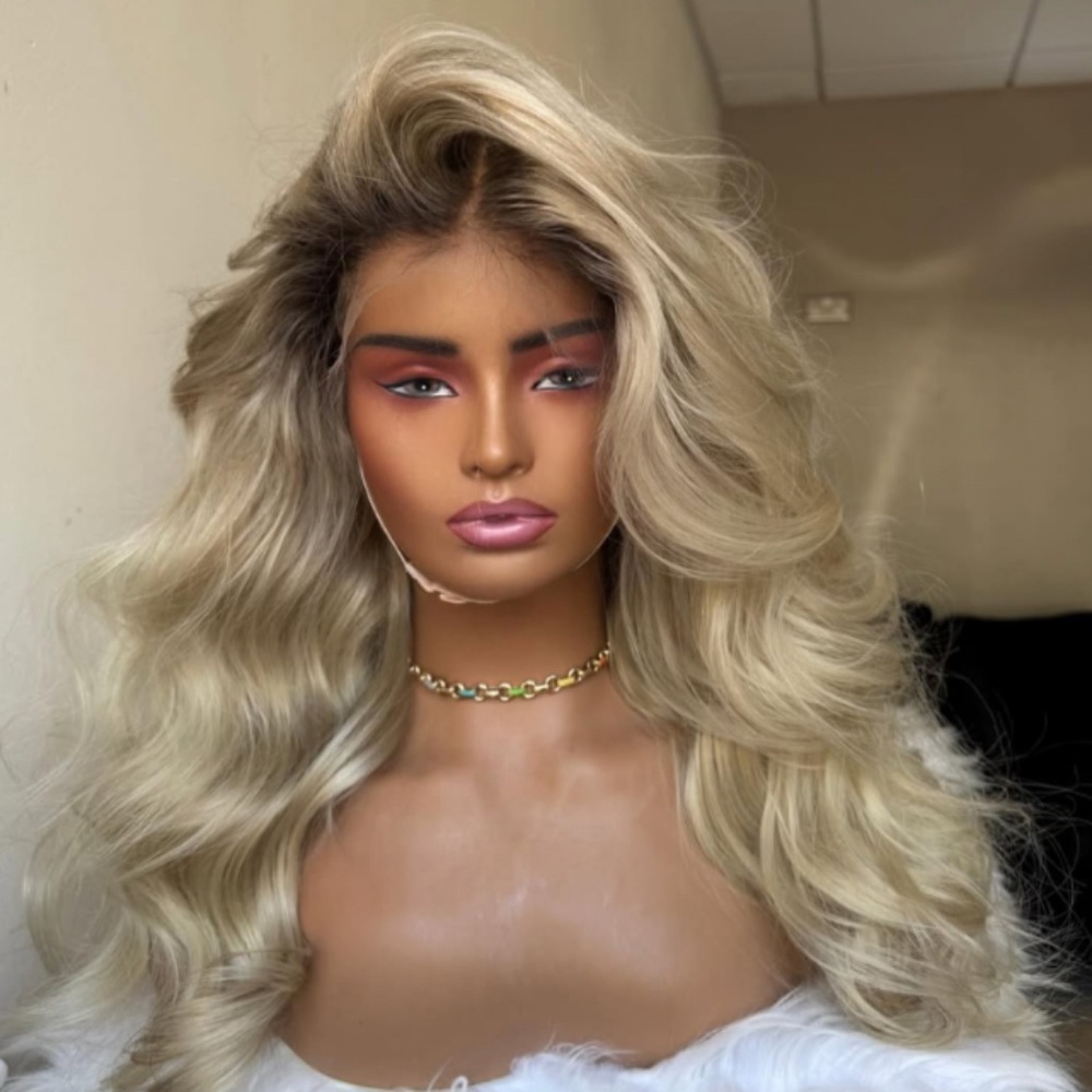Blonde dark root human hair wig